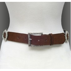 Belt - 12 PCS w/ Rhinestone Buckle - Brown - BLT-TO40115BR