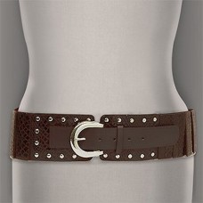 Belt - 12 PCS Elastic Belt - 12 PCS w/ Glossy Snake Embossed - Dark Brown - Size : ML - BLT-BE136DBR-ML