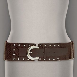 Belt - 12 PCS Elastic Belt - 12 PCS w/ Glossy Snake Embossed - Dark Brown - Size : ML - BLT-BE136DBR-ML