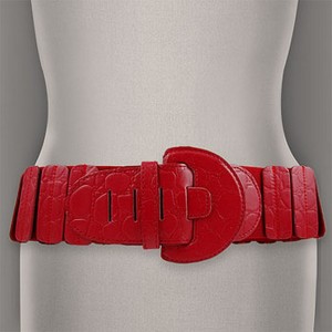 Belt - 12 PCS Elastic w/ Embossed Croc Patch - Red - Size : ML - BLT-BE137RD-ML