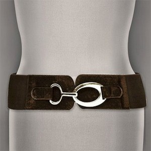 Belt - 12 PCS Elastic Belt - 12 PCS w/ Velvet + Chrome Oval Buckle - Brown - BLT-BE141BR