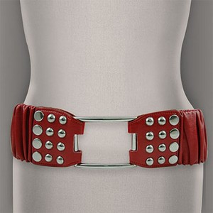 Belt - 12 PCS Elastic w/ Brass Studs - Red - Size : ML - BLT-BE142RD-ML