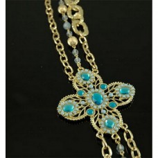 Belt - 12 PCS Chain Belt - Beaded w/ Jeweled Buckle -Blue - BLT-T1368BL