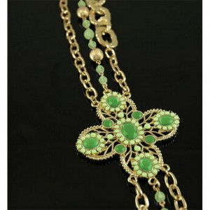 Belt - 12 PCS Chain Belt - Beaded w/ Jeweled Buckle - Green - BLT-T1368GN