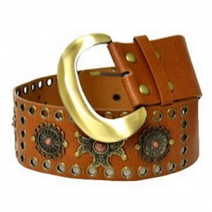 Belt - 12 PCS Jeweled & Metal Disc Belt - Brown - BLT-TO40016BR