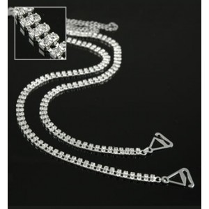 Bra Straps - 12 Pairs Two-row Crystal Chain Strap - Clear - BS-HH04