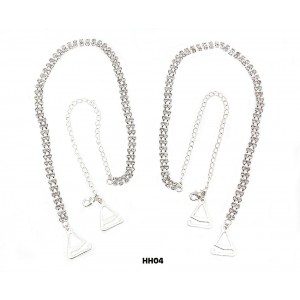 Bra Straps - 12 Pairs Two-row Crystal Chain Strap - Clear - BS-HH04