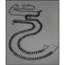 Bra Straps - 12 Pairs Two-row Crystal Chain Strap - Black - BS-HH118BK