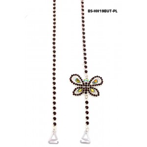 Bra Straps - 12 Pairs Single Line w/ Rhinestone Butterfly Charm Cross-over on Back Side - Purple - BS-HH83BUTPL