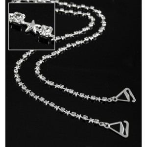 Bra Straps - 12 Pairs Silver Single Line w/ Stars - BS-HH46