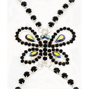 Bra Straps - 12 Pairs Single Line w/ Rhinestone Butterfly Charm Cross-over on Back Side - Black - BS-HH83BUTBK