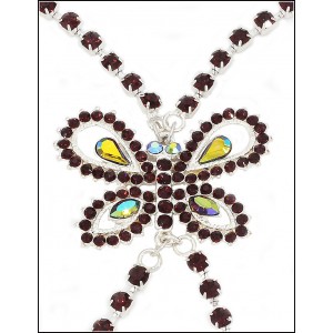 Bra Straps - 12 Pairs Single Line w/ Rhinestone Butterfly Charm Cross-over on Back Side - Purple - BS-HH83BUTPL