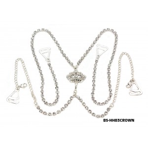 Bra Straps - 12 Pairs Crystal Single Chain w/ Crown Charm - Halter Style - Clear - BS-HH83CWNCL