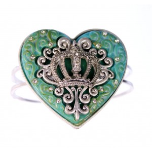 Hinge Bracelets - 12 PCS Heart Charm w/ Crown Accent - BR-OB02153TQS