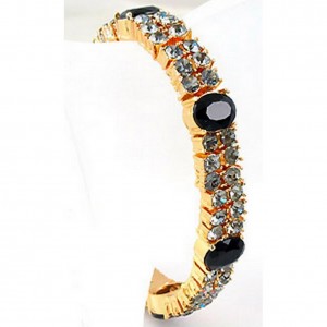 Bracelet – 12 PCS Rhinestone Stretch Bracelet - Double Line Gold Tone - Black - BR-CQB0831B