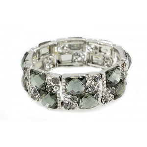 Bracelet – 12 PCS Crystal Stretch Bracelets - Grey - BR-KH12599GY