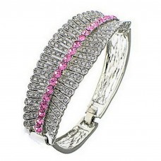Bracelet – 12 PCS Swarovski Crystal Filigree Bangle w/ Hinge - Pink - BR-37664PK