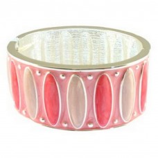Bracelet – 12 PCS Hand Painted Hinge Bracelet/ Raised Oval - Pink Color - BR-5085PK