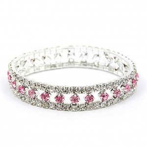 Bracelet – 12 PCS Stretchable Bracelets Rhinestones -  Pink - BR-5678PK