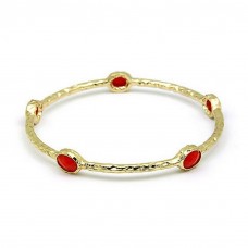 Bracelet – 12 PCS Bangle Bracelets w/ Coral Like Stones - Coral Color - BR-81190CO