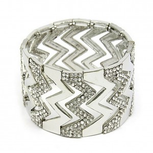 Bracelet – 12 PCS Stretchable Bracelets - Rhinestone Paved Zigzag - Clear - BR-81229CR