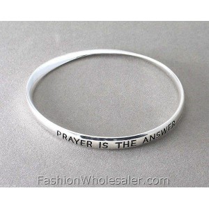 Bracelet – 12 PCS Religious Theme Bangle - Single Twist - " Prayer is the Answer " - BR-B8959LATS