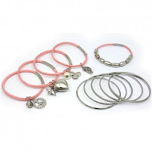 Bracelet – 12 Charm Bracelets + Metal Bangles Sets - BR-HB032B-LRO
