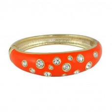 Bracelet – 12 PCS Bangle Bracelets - Eproxy w/ Clear Stones - Orange Color - BR-JB7189OG