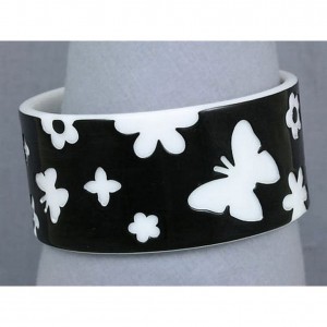 Bracelet – 12 PCS Overlayer Butterfly Bangle - Acrylic - Black - BR-OB00150BLK