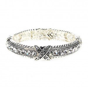 Western Style Bracelet – 12 PCS - Rhinestones Stretchable Bracelets - Clear - BR-OB00989ASCRY