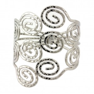 Bracelet – 12 PCS Hand Hammed Bangle with Hinge Closure - Multi Swirls - BR-OB02090RD