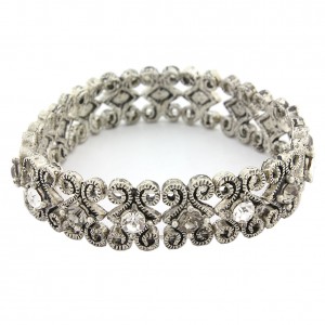 Bracelet – 12 PCS Rhinestones Stretchable Bracelet - Clear / Grey - BR-SPN577CL