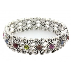 Bracelet – 12 PCS Rhinestones Stretchable Bracelet - Mix Colors - BR-SPN577MIX