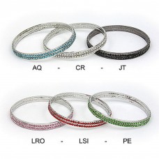 Bangle Bracelets - 12 PCS  2-Row Rhinestone Bracelets- LSI – Red – BR-WAB055-18B-LSI