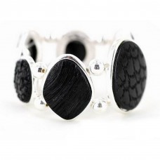 Bracelet – 12 PCS SP Texture Black Bracelet w/ Silver Beads & Frame - Black - BR-ACQB2093B