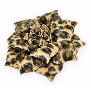 Brooch – 12 PCS Faux Fur Fabric Leopard Print Flower - BC-0051