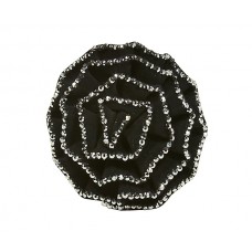 Brooch – 12 PCS Suede-like Rose w/ Silver Beads Trim - Black - BC-ABO25097BK