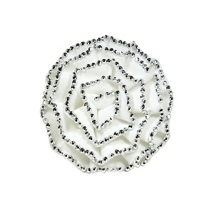 Brooch – 12 PCS Suede-like Rose w/ Silver Beads Trim - White - BC-ABO25097W