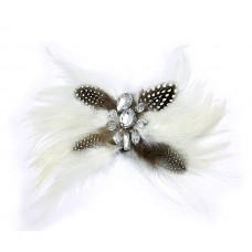Brooch – 12 PCS Feather w/ Clear Beads - White - BC-ABO25114W