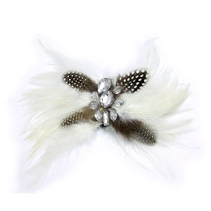 Brooch – 12 PCS Feather w/ Clear Beads - White - BC-ABO25114W