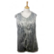Cardigans & Vests - 12 PCS Faux Long Fur Vest – Solid Light Grey - VT-9452-1