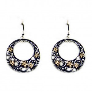 12-pair Western Style Texture Flower Earrings - Two Tone - ER-0033T-TT