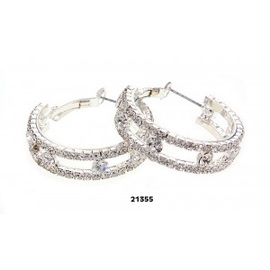 12-pair Rhinestone Post Hoops Earrings - Double Lines - ER-21355