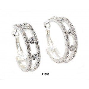 12-pair Rhinestone Post Hoops Earrings - Double Lines - ER-21355