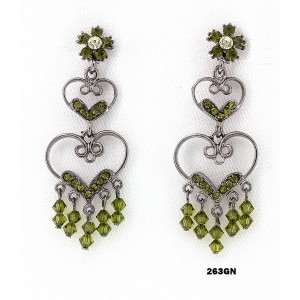 12-pair Crystal Earrings  - Green - ER-263GN