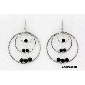 12-pair Triple Hoops Crystal Dangle Earrings/ Silver 12-pair Tone - Black - ER-ACQE4069B