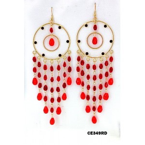 12-pair Chandelier Rhinestone Earring - Red - ER-CE349RD