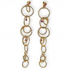12-pair Gold Ring Link Earrings- Pink - ER-CQE956D