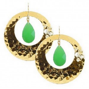 12-pair Hex Embossed Metal Dangle Earrings - Green - ER-E402GN