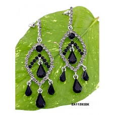 12-pair Crystal Big Leaf w/ Tear Drops Earrings - Black - ER-EA1392BK